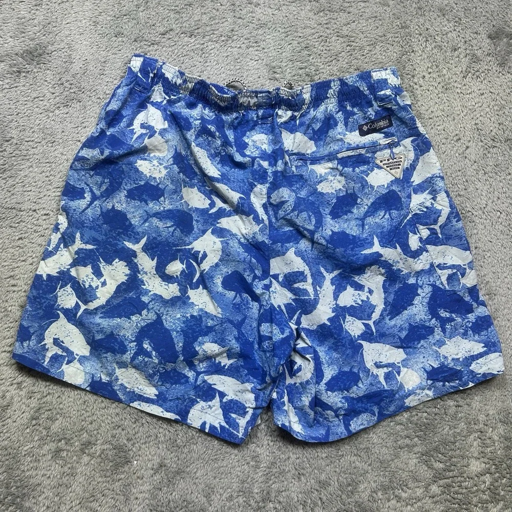 Columbia PFG Super Backcast Shorts Trunks Men's M Blue Fish Print *NO MESH LINER - Picture 2 of 10